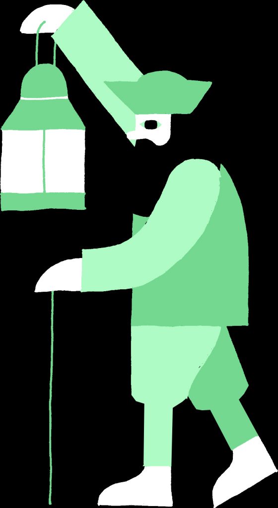 Cartoon of a man with a lantern.